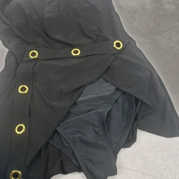 Beyond Control Swimdress Womens 12 Black One Piece Gold Grommets LXGR00839 - Picture 7 of 15